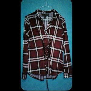 Dark red plaid long sleeve shirt